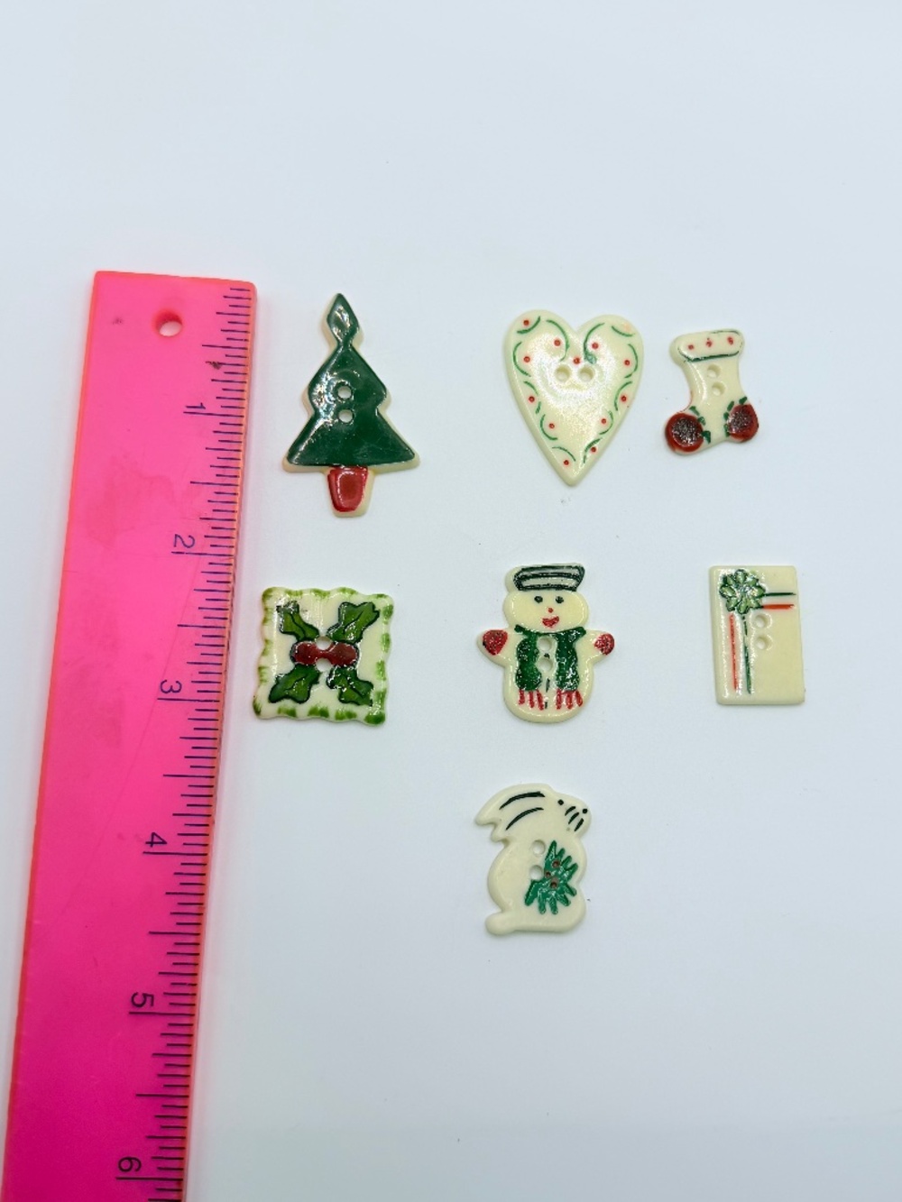 Vintage Handmade Christmas Buttons - Festive Holiday Craft Supplies - Lot of 7